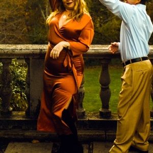 V neck terracotta silky dress